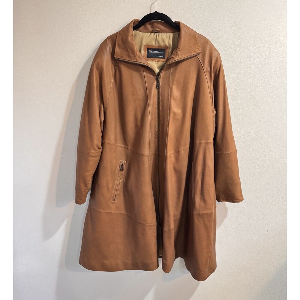 Vintage Marciano Leather Trench Coat Jacket  XS Swing Brown Western Cowgirl